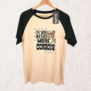 American Apparel Cream and Black Short Sleeve Tee